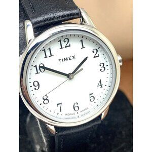 Timex Women's Watch TW2V69100 Indiglo Quartz White Dial Black Leather Ba…